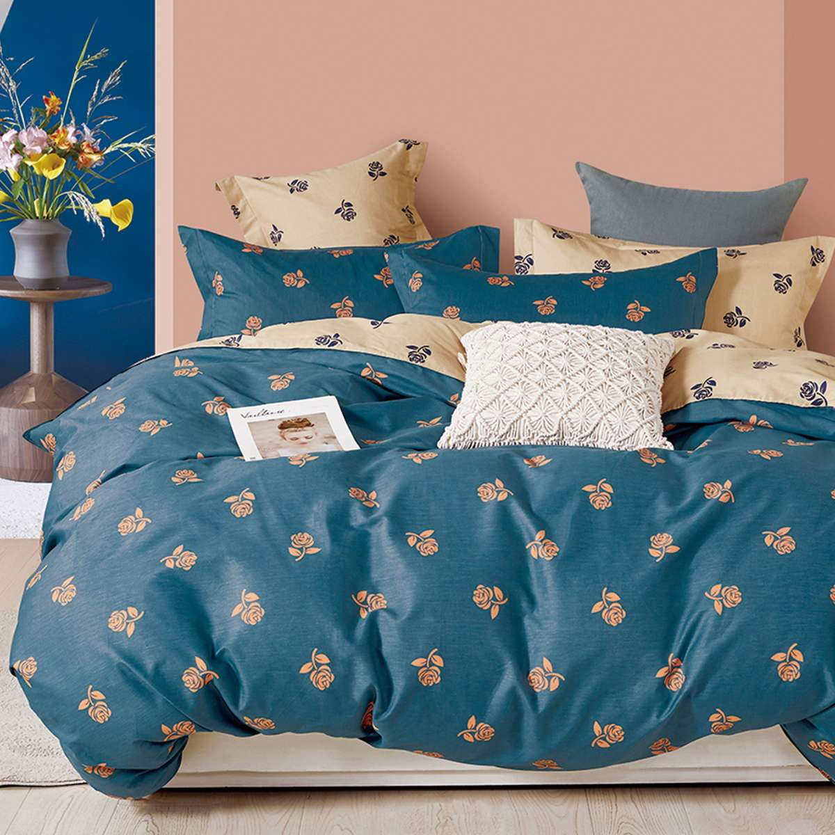 cotton bedsheet orange leaves